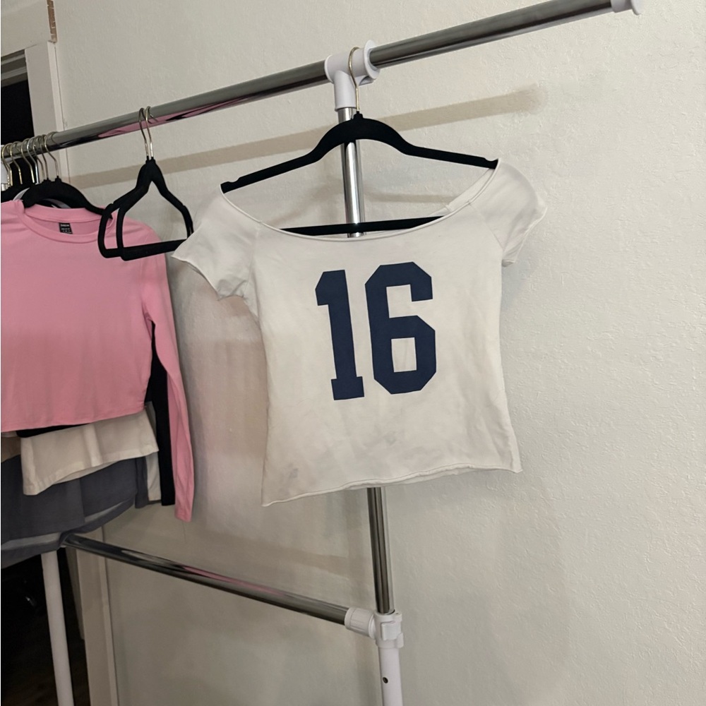 PacSun White Crop Top with Navy Print
